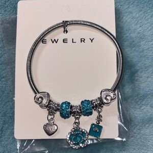 Silver and Teal Charm Bracelet